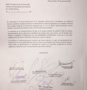 Bloque FR – UNA formalizó su rechazo al aumento de dietas de diputados