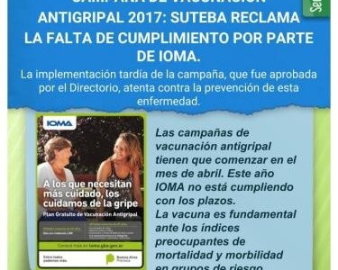 CAMPAÑA DE VACUNACION ANTIGRIPAL 2017: SUTEBA RECLAMA LA FALTA DE CUMPLIMIENTO